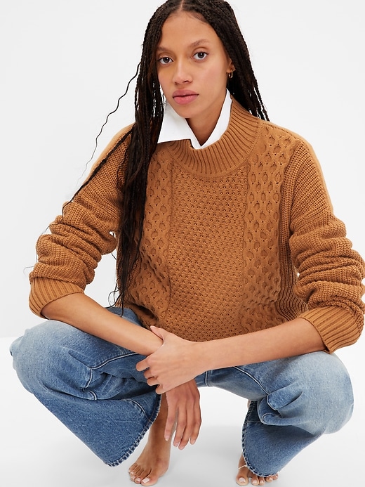 Image number 5 showing, Cable-Knit Mockneck Sweater