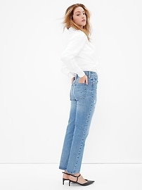 High Rise Destructed Straight Jeans with Washwell