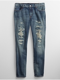 Mid Rise Destructed Slim Jeans with Washwell&#153