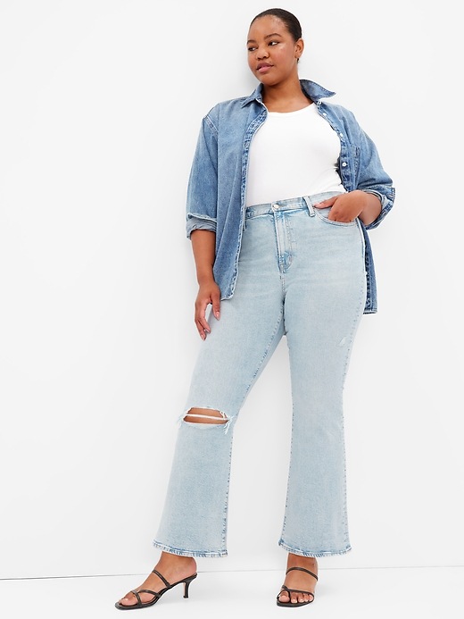 Image number 1 showing, High Rise Destructed '70s Flare Jeans with Washwell