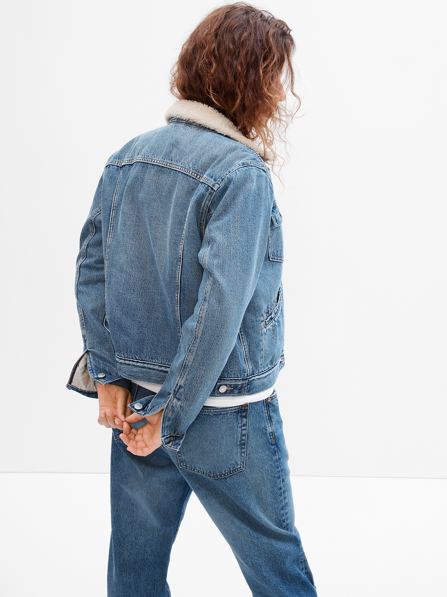 Gap Factory Women's Vintage Sherpa Icon Denim Jacket with Washwell Medium Wash Size XXL