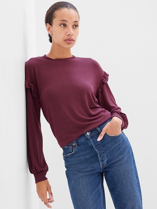 View large product image 1 of 1. Relaxed Softspun Ruffle Top