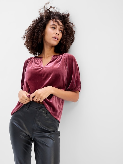 Image number 1 showing, Velvet Puff Sleeve Top