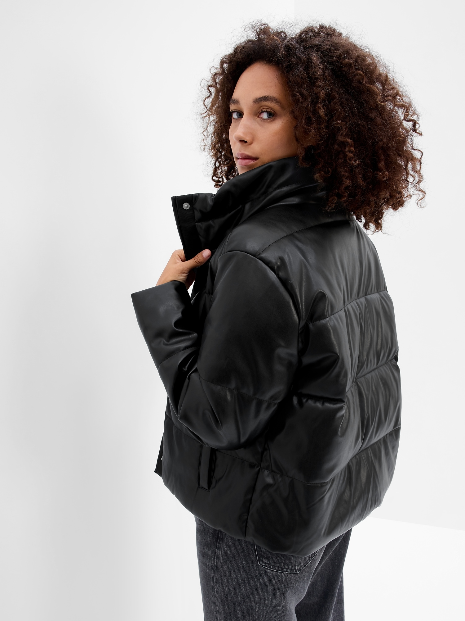 Faux-Leather Puffer Jacket