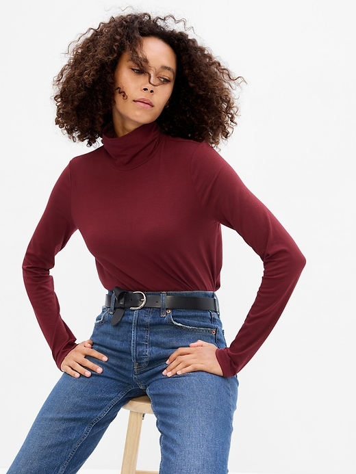 View large product image 1 of 1. Stretch Jersey Turtleneck Top