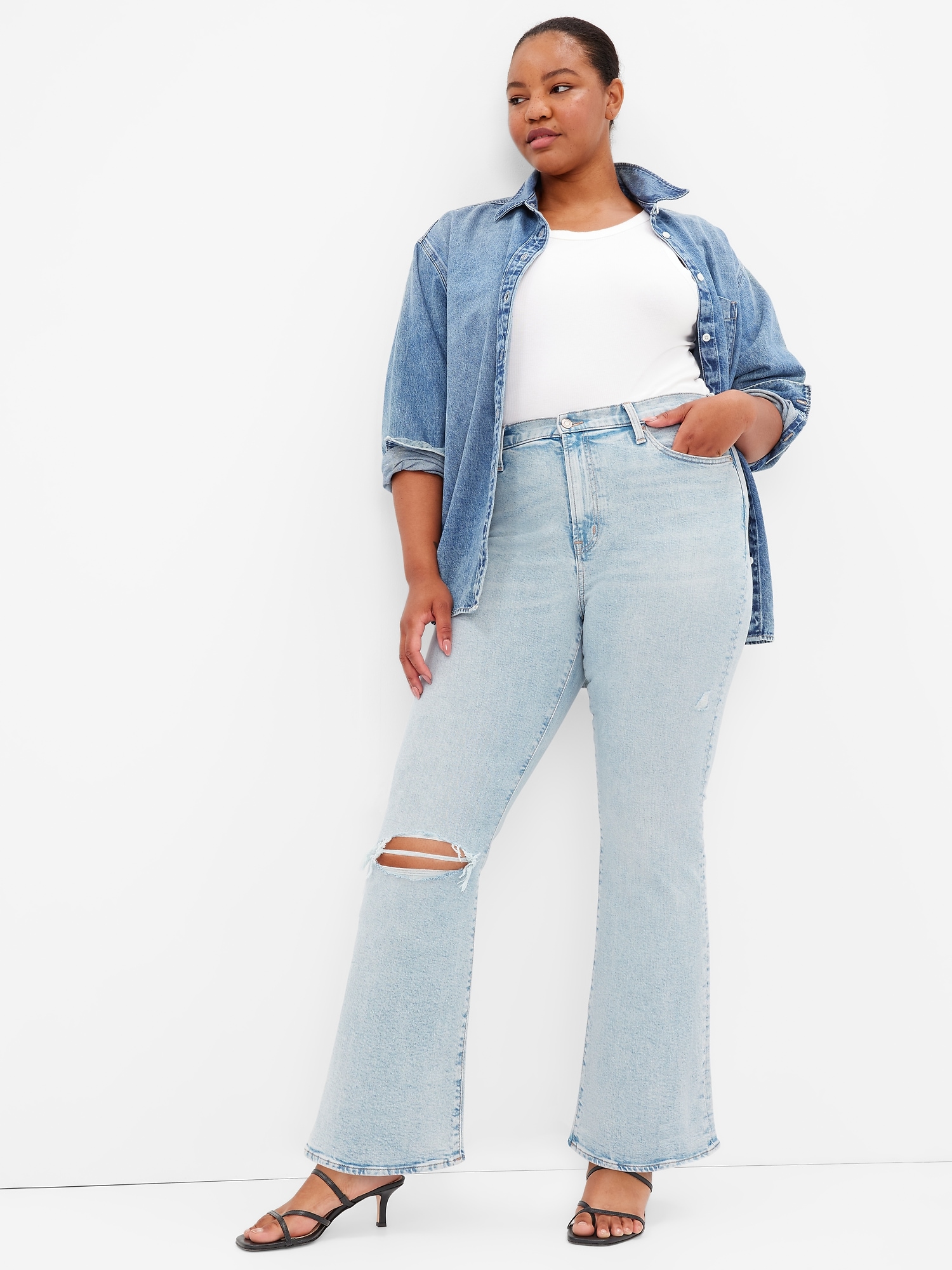 High Rise Destructed '70s Flare Jeans with Washwell
