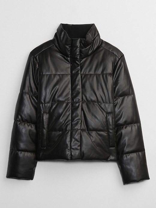 Image number 3 showing, Faux-Leather Puffer Jacket