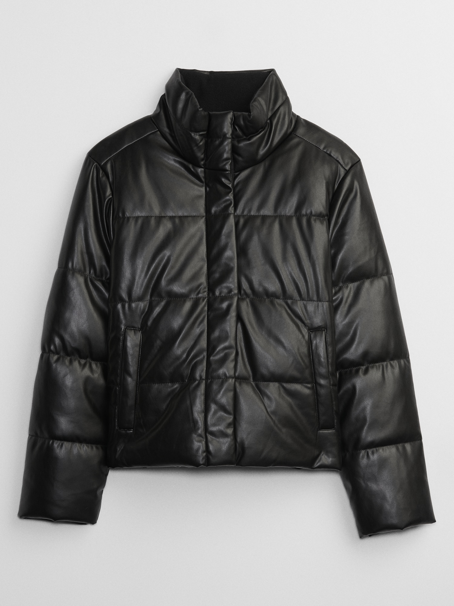 FAUX LEATHER PUFFER JACKET - Black