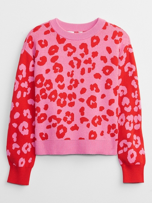 View large product image 1 of 1. Kids Leopard Print Intarsia Sweater