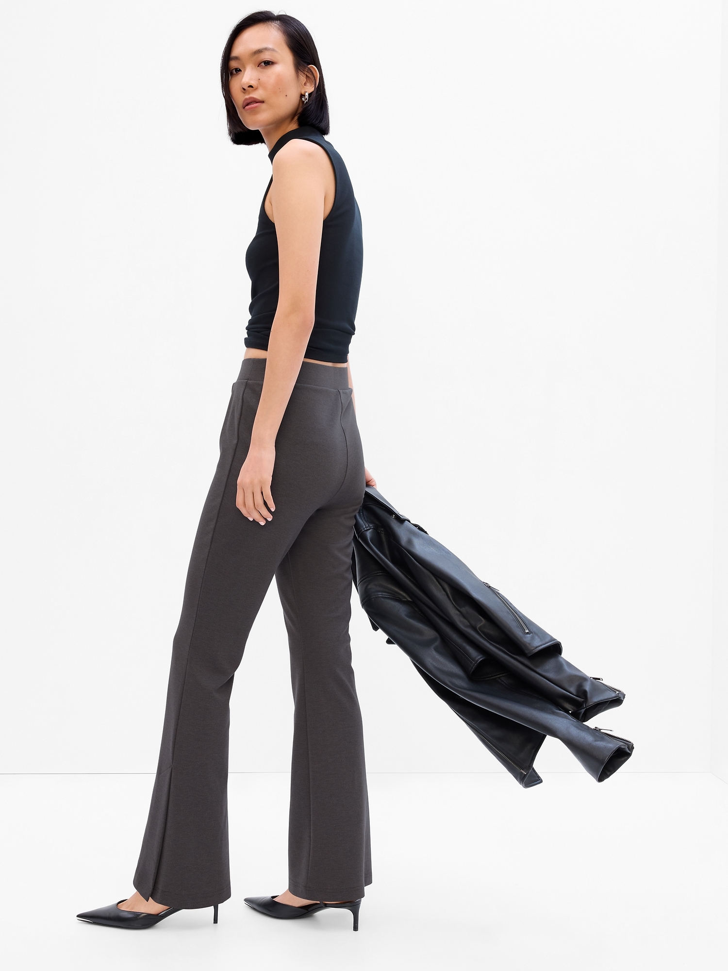 Mid Rise Flare Ponte Pants