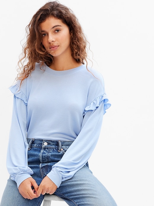 Image number 1 showing, Relaxed Softspun Ruffle Top