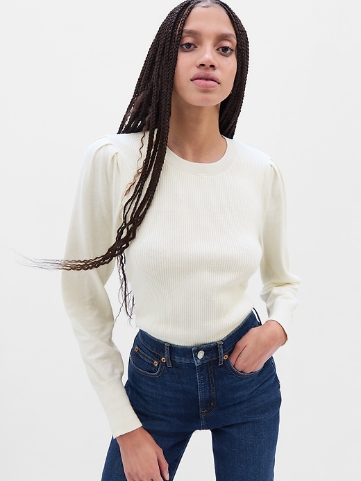 Image number 1 showing, Fitted Puff Sleeve Sweater