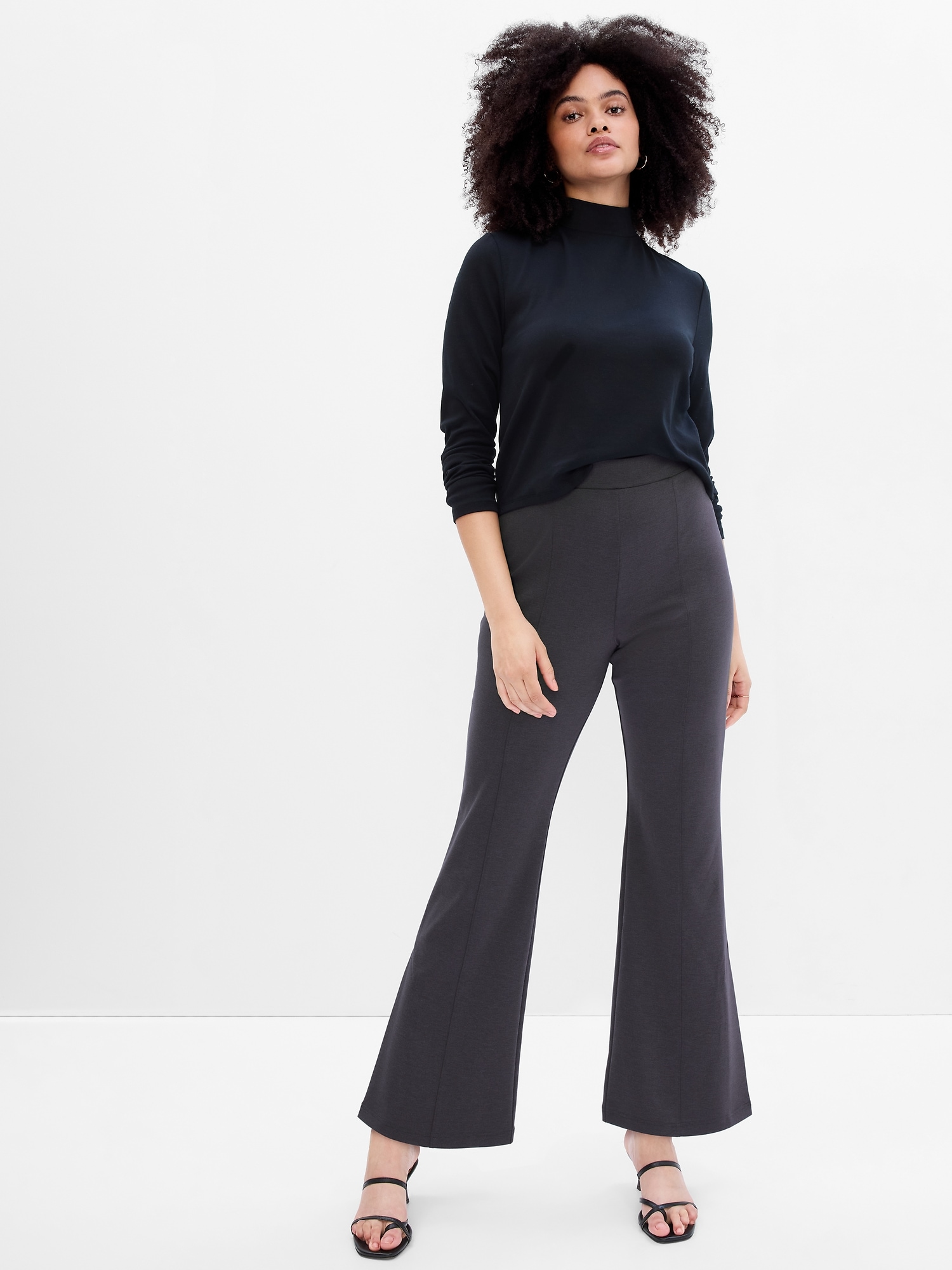 Mid Rise Flare Ponte Pants