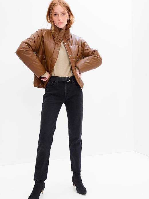Image number 6 showing, Faux-Leather Puffer Jacket