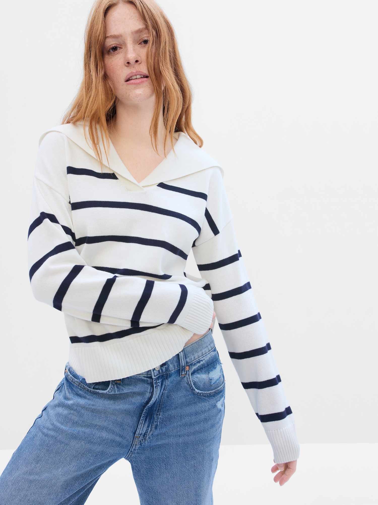 Stripe Wide Collar Sweater Gap Factory