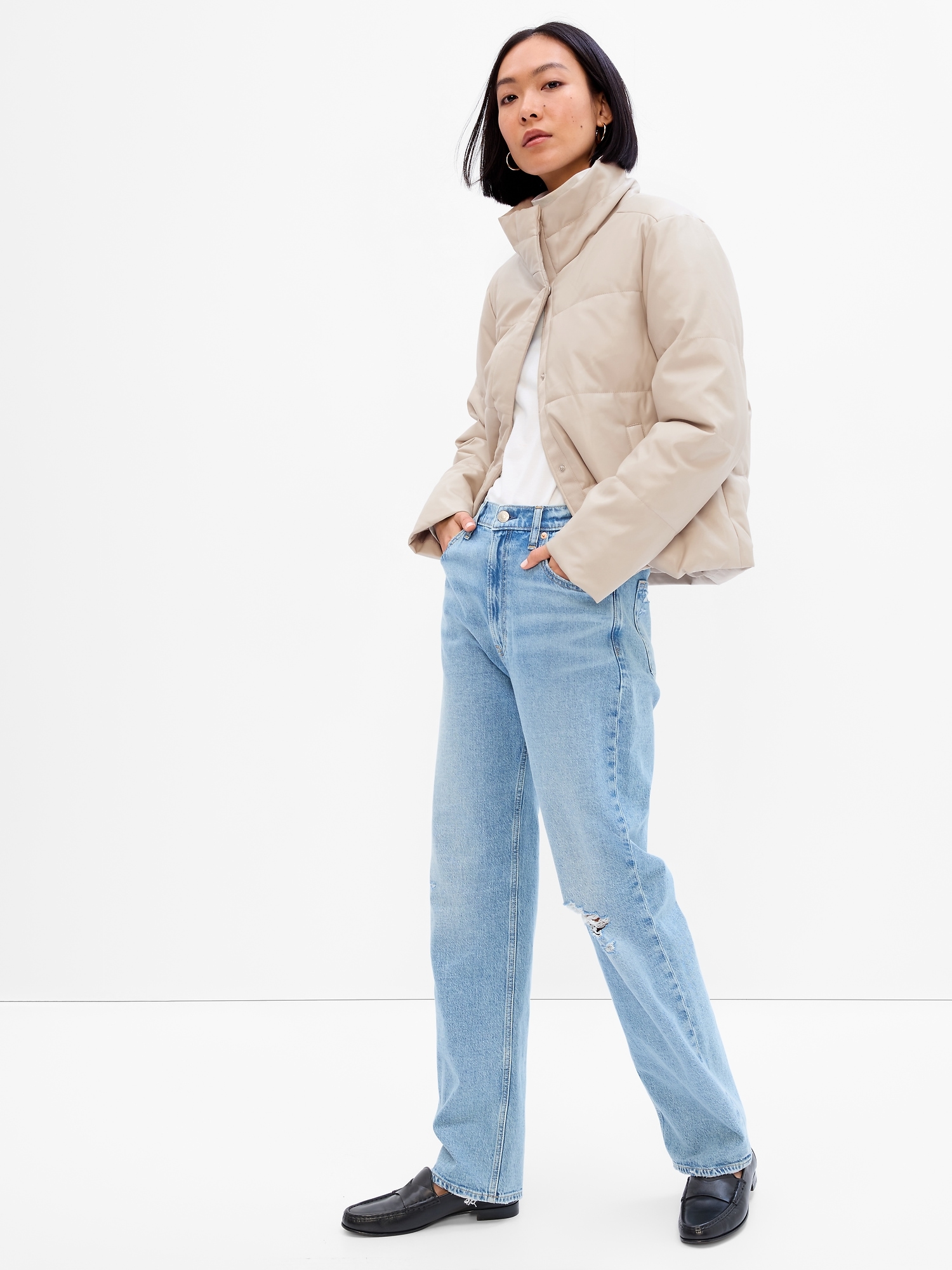 Faux-Leather Puffer Jacket - Moonstone