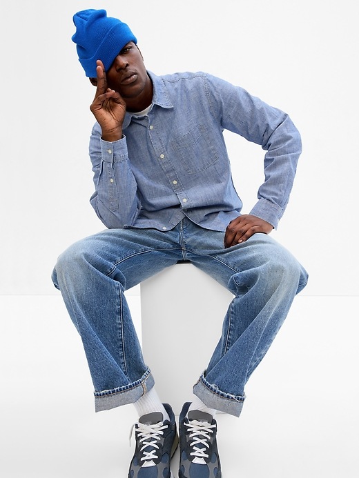 Image number 2 showing, Chambray Shirt in Untucked Fit