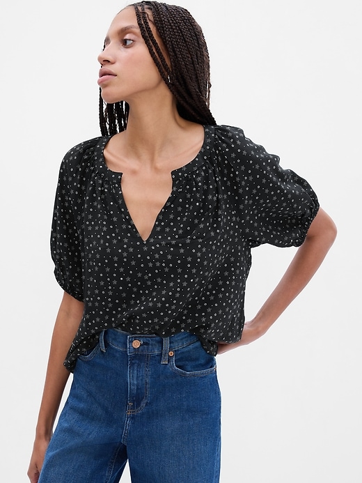 Image number 1 showing, Rayon Puff Sleeve Top