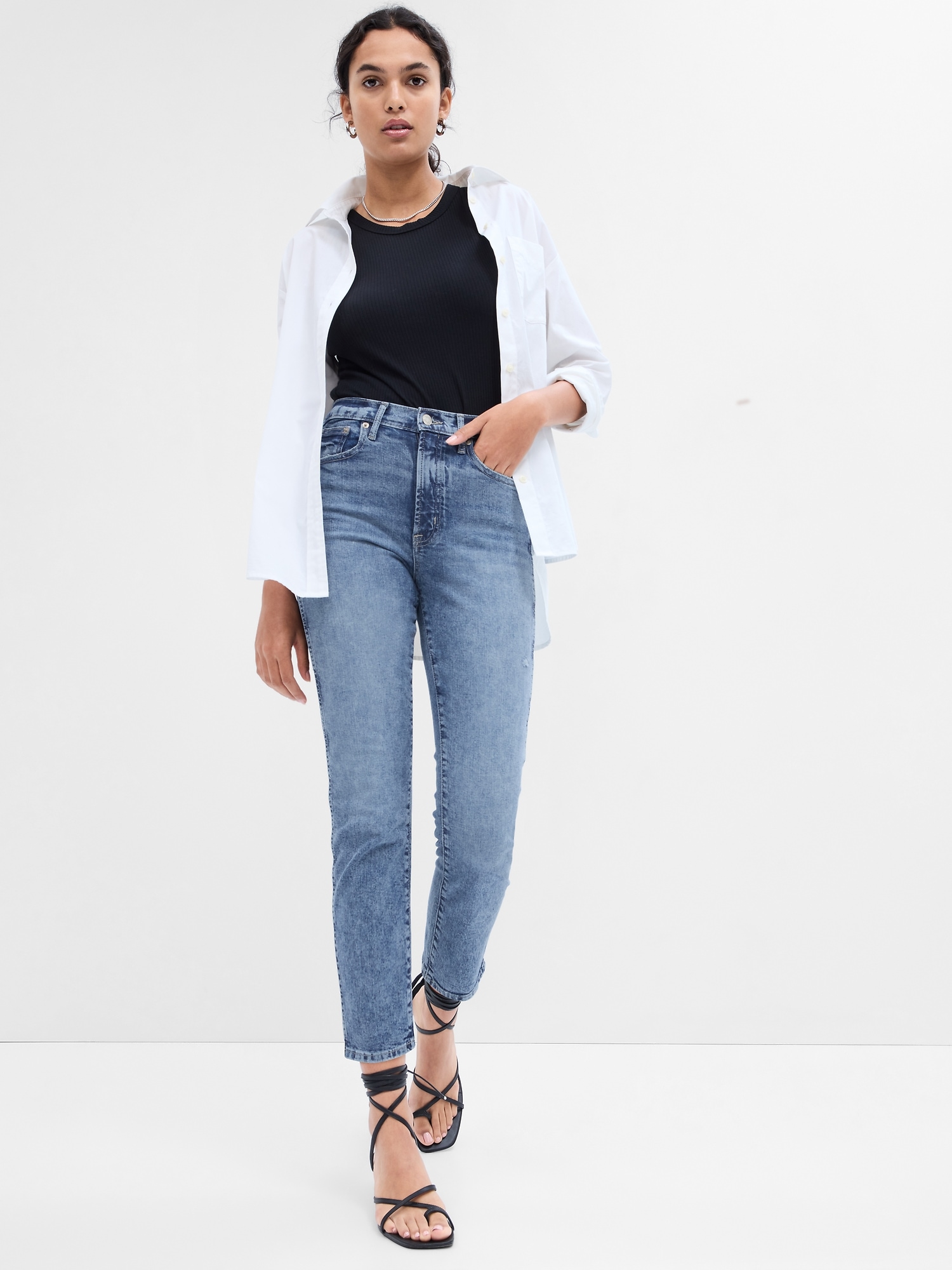 High Rise Distressed Vintage Slim Jeans with Washwell