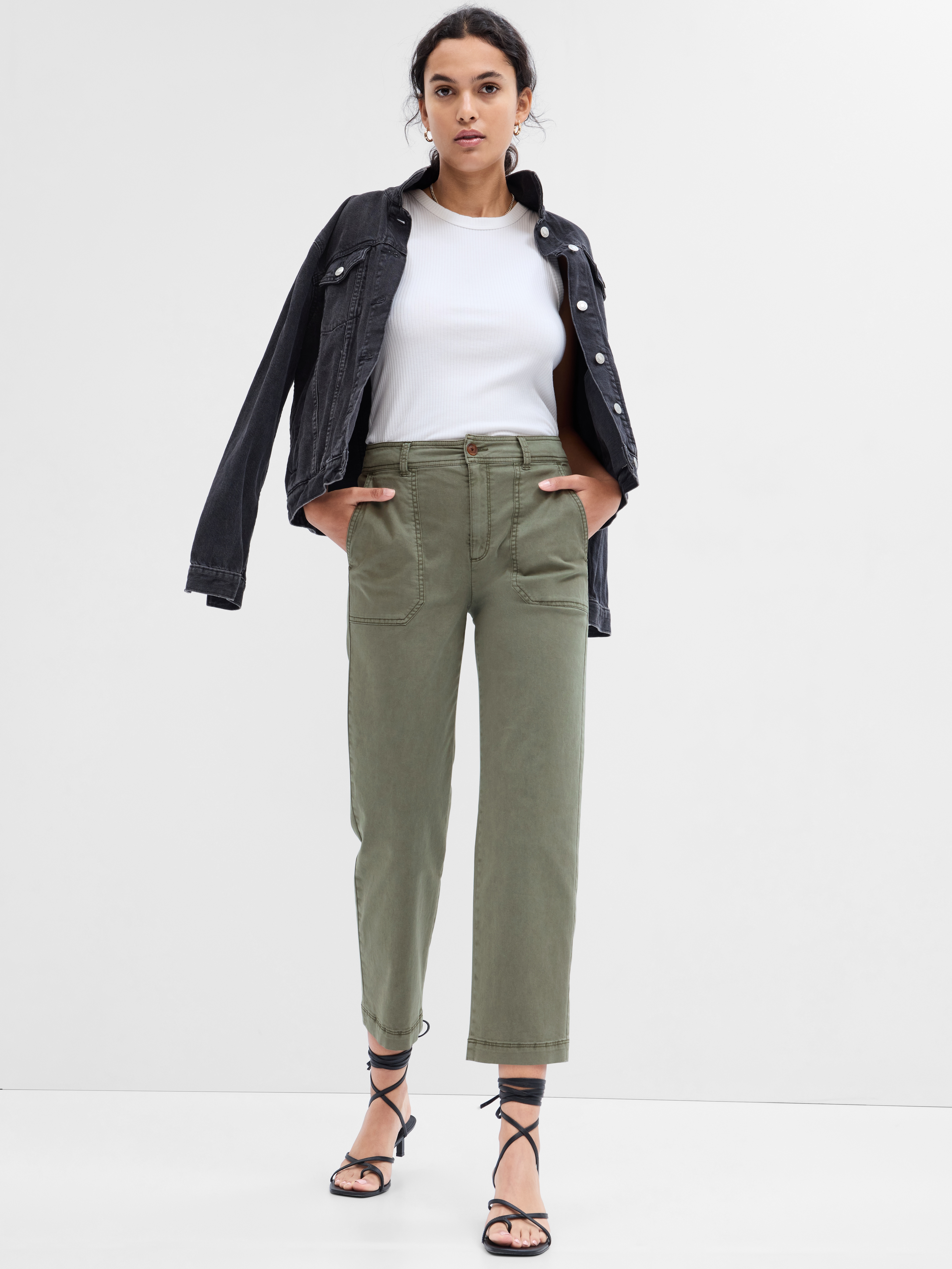 High Rise Girlfriend Utility Khakis with Washwell | Gap Factory