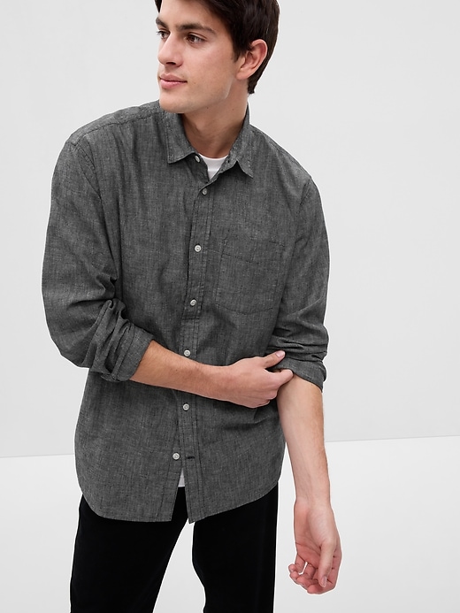 Image number 1 showing, Chambray Shirt in Untucked Fit