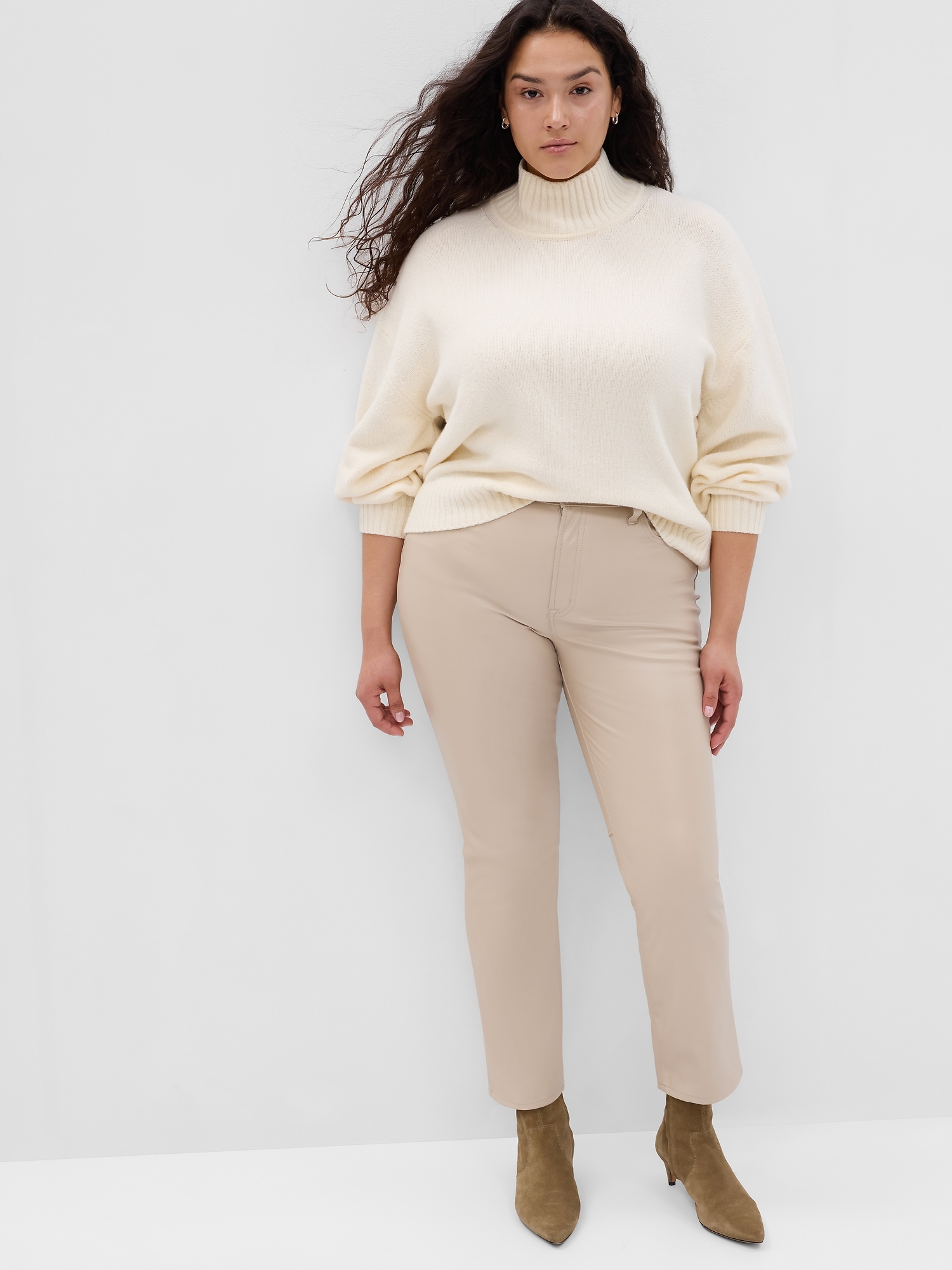 High Rise Vintage Slim Seamed Faux-Leather Pants
