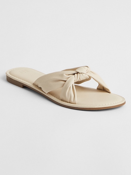View large product image 1 of 1. Vegan-Leather Top-Knot Sandals