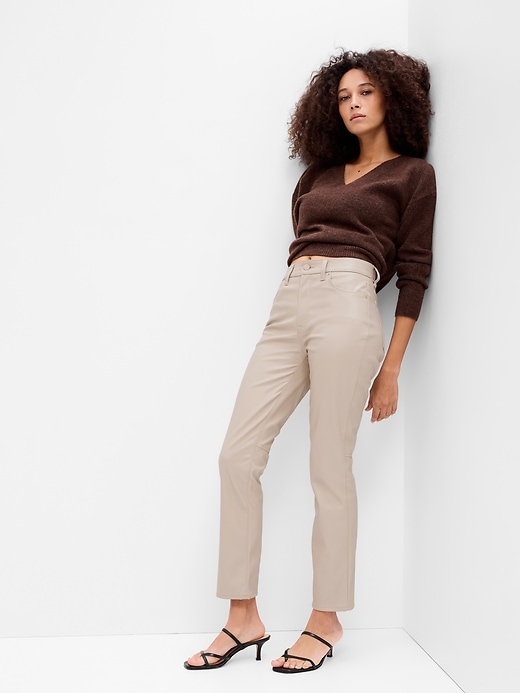 Image number 3 showing, High Rise Vintage Slim Seamed Vegan-Leather Pants