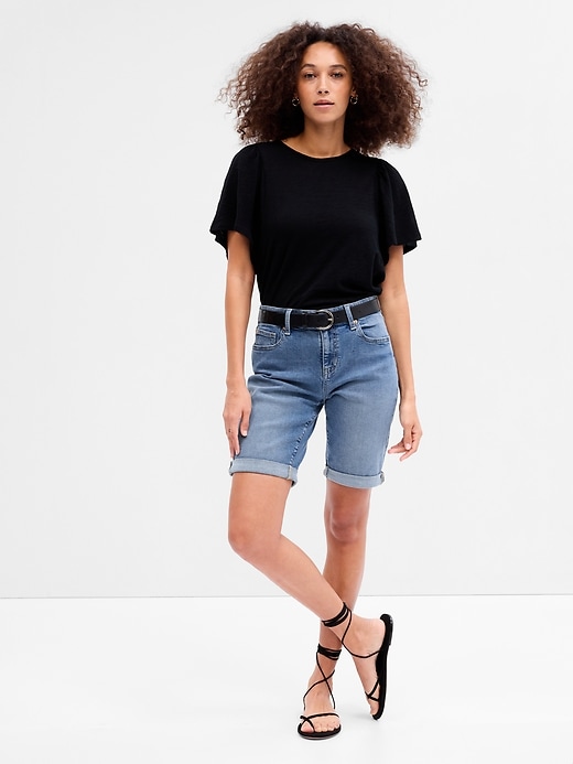 Image number 1 showing, 9" Mid Rise Denim Bermuda Shorts with Washwell
