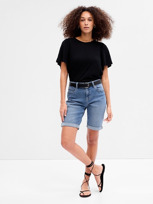 Image number 1 showing, 9" Mid Rise Denim Bermuda Shorts