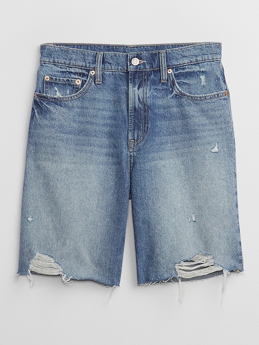 Image number 5 showing, 8" High Rise Destructed Denim Loose Bermuda Shorts with Washwell