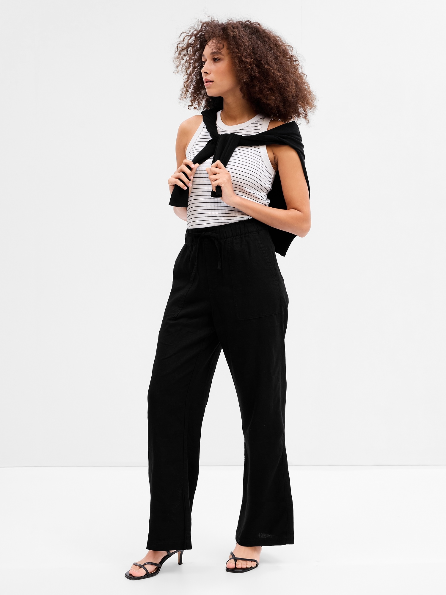 Wide-Leg Linen-Blend Pants with Washwell