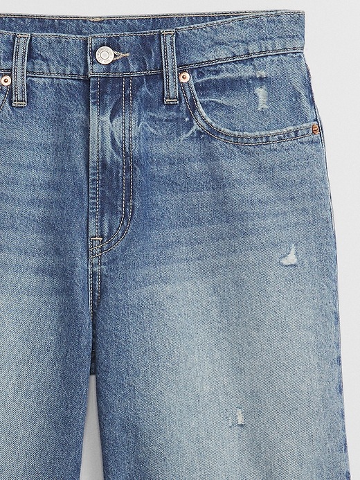 Image number 6 showing, 8" High Rise Destructed Denim Loose Bermuda Shorts with Washwell