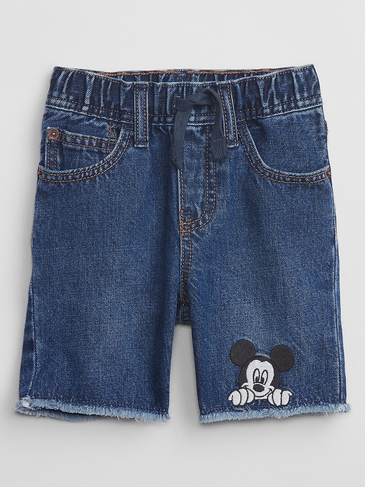 View large product image 1 of 3. babyGap &#124 Disney Mickey Mouse Slim Denim Pull-On Shorts with Washwell