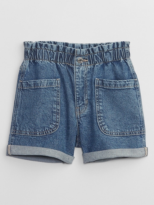 View large product image 1 of 3. Kids High Rise Paperbag Mom Jean Shorts