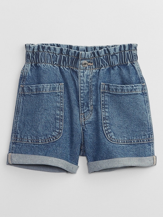 View large product image 1 of 3. Kids High Rise Paperbag Mom Jean Shorts with Washwell