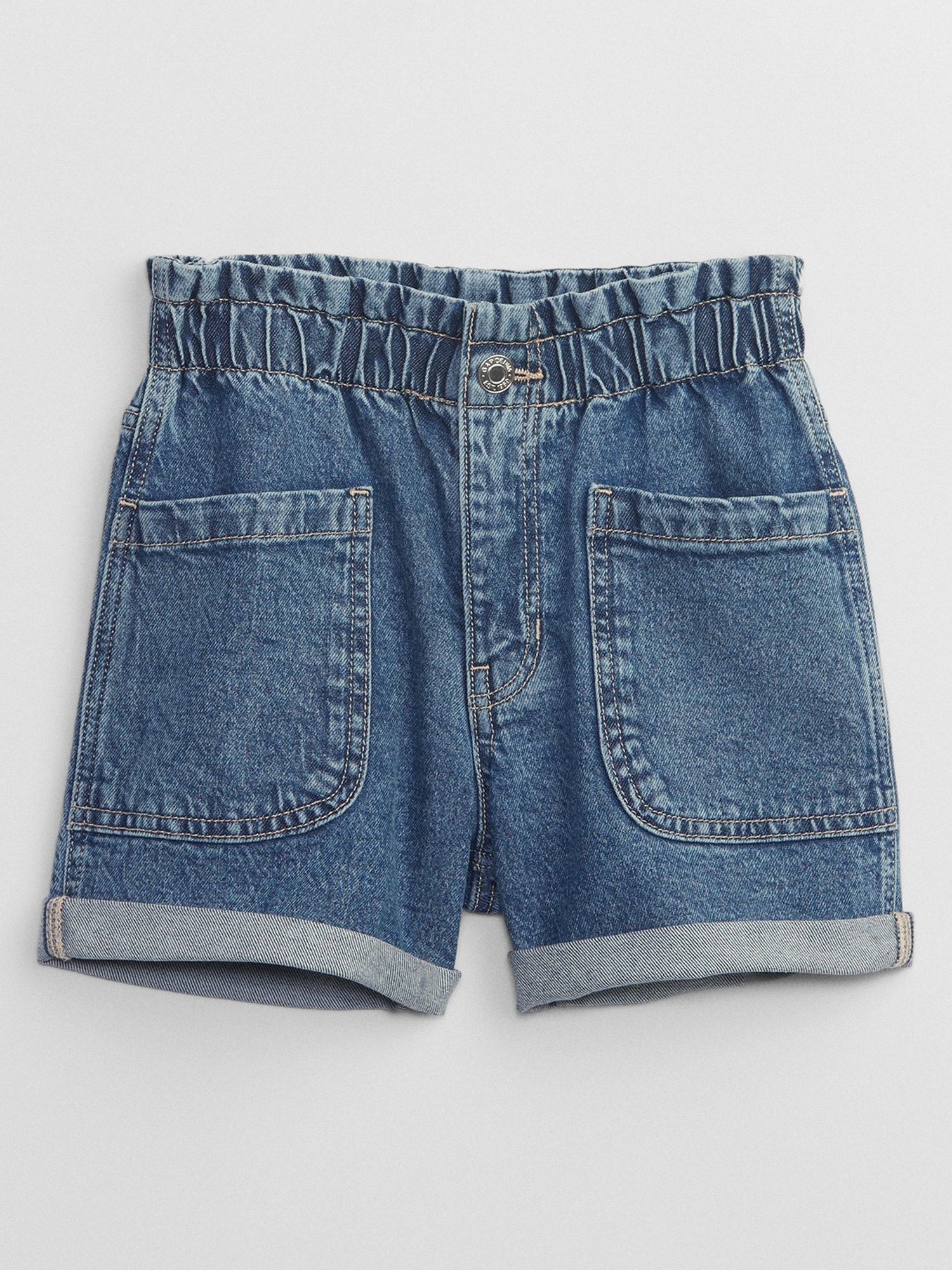 Kids High Rise Paperbag Mom Jean Shorts with Washwell