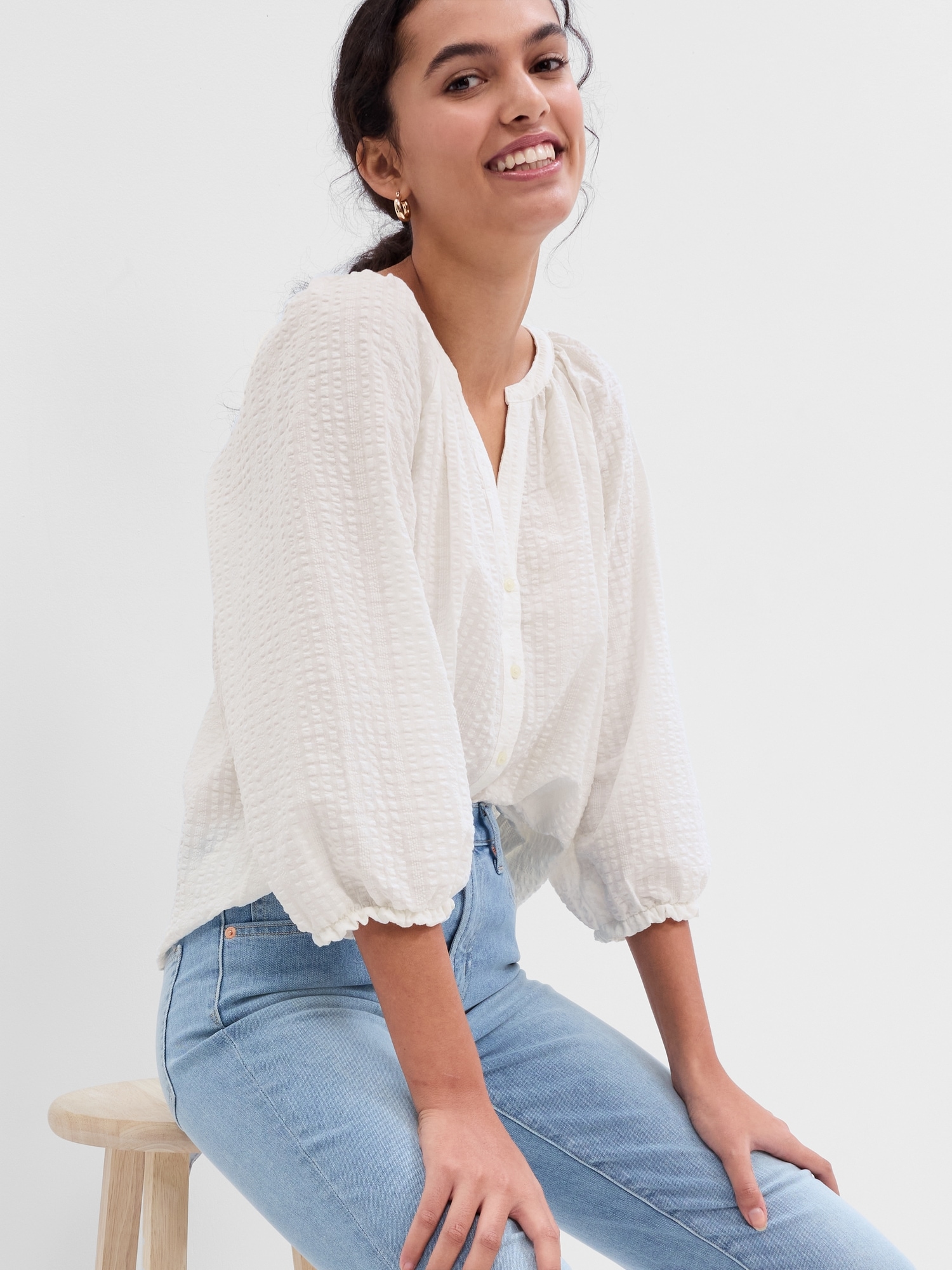 Splitneck Button-Front Top