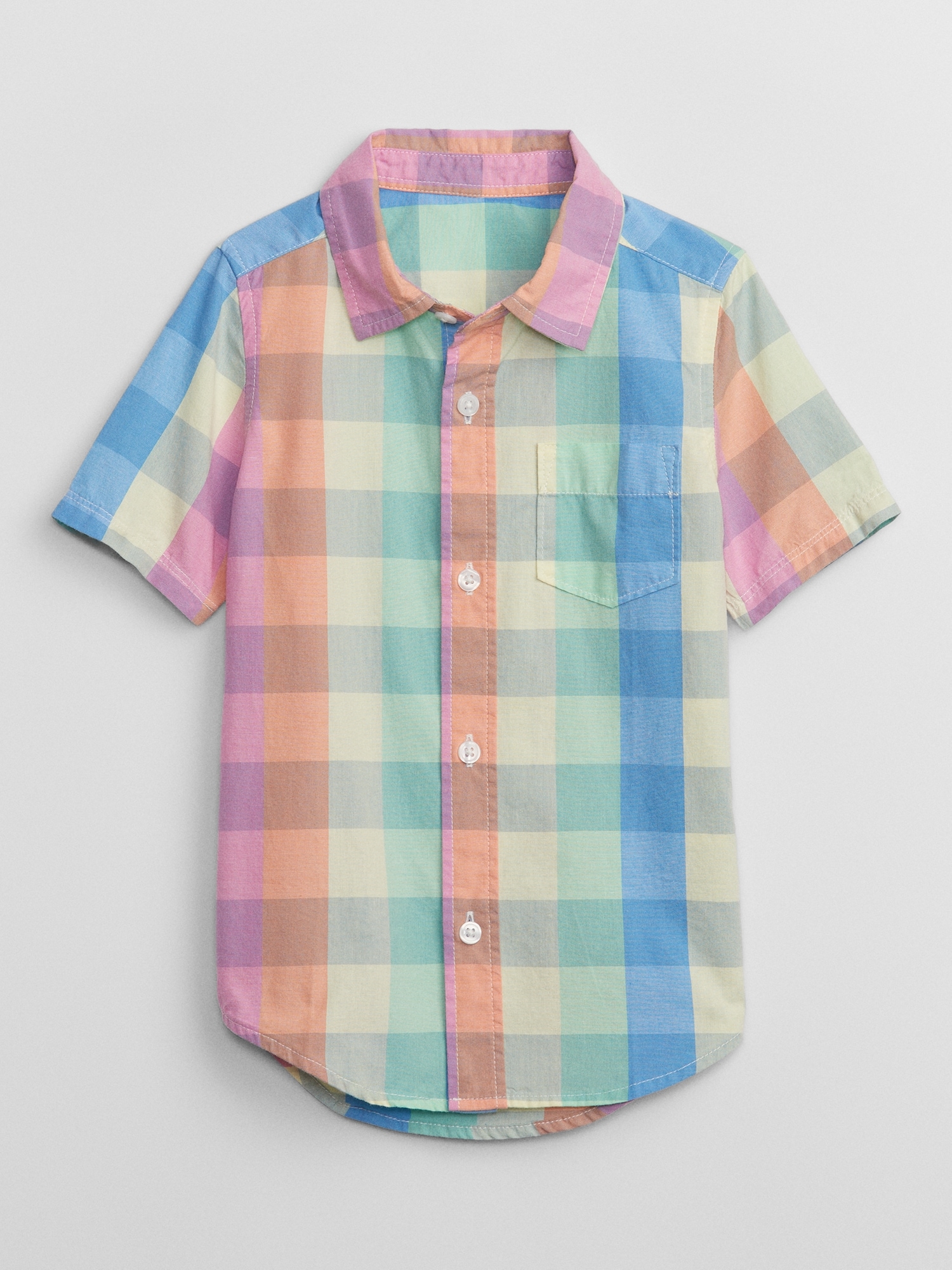 Toddler Baby Boys Checkerboard Plaid Print Short Sleeve Button