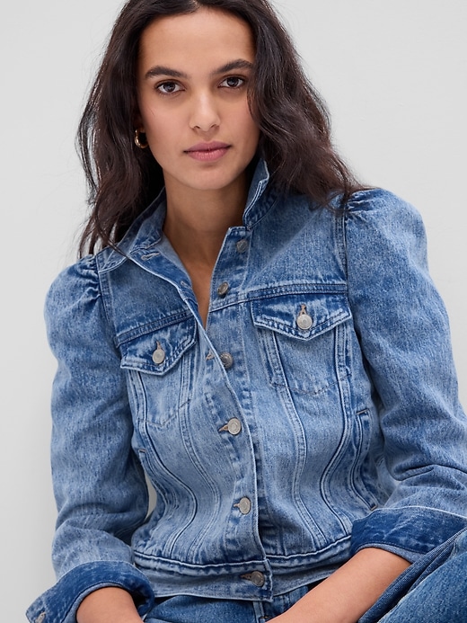 Puff Sleeve Icon Denim Jacket with Washwell