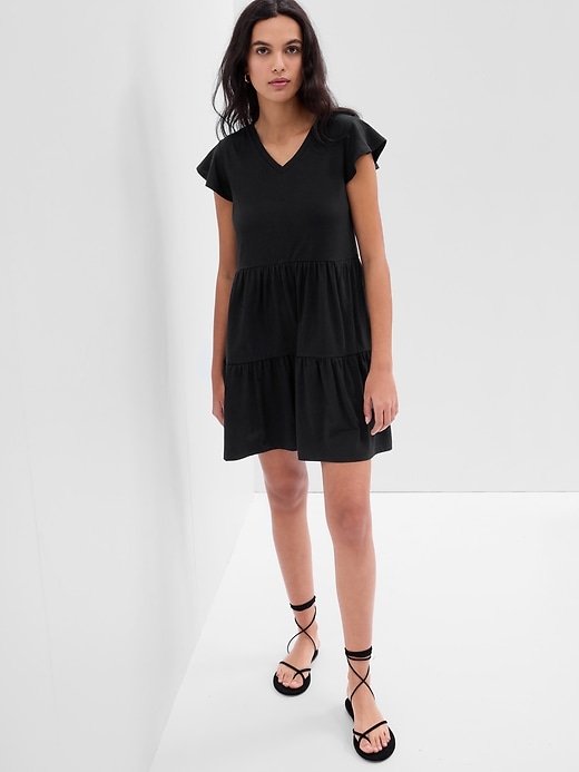 View large product image 1 of 3. Tiered V-Neck Flutter Sleeve Dress