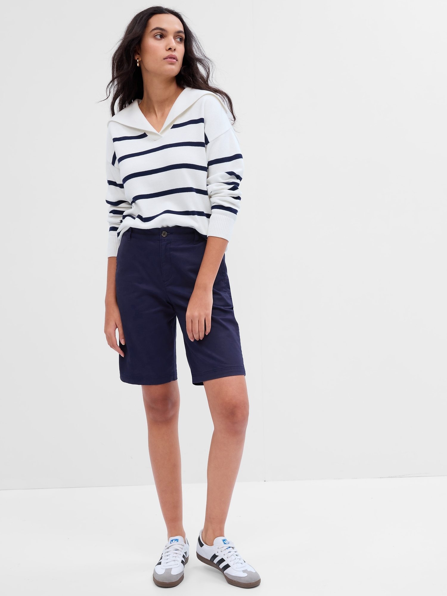 9 Mid Rise Twill Bermuda Shorts