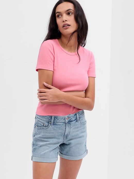 Image number 1 showing, 5" Mid Rise Distressed Denim Shorts with Washwell