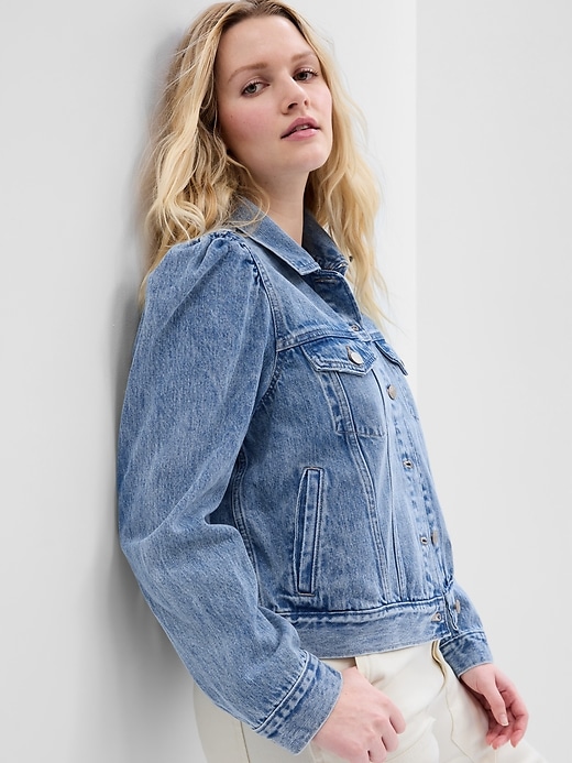 Image number 3 showing, Puff Sleeve Icon Denim Jacket with Washwell