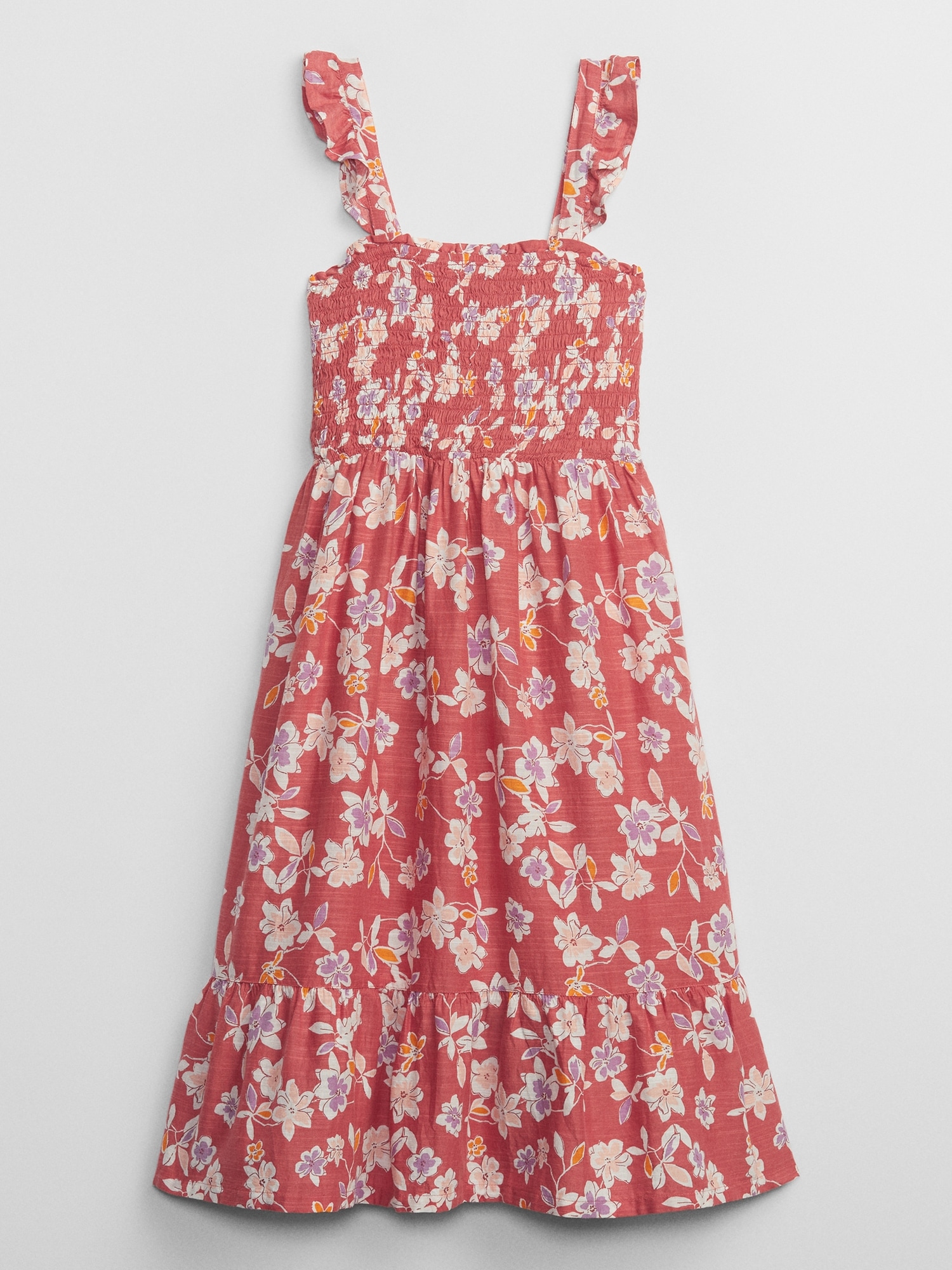 Kids Smocked Print Midi Dress