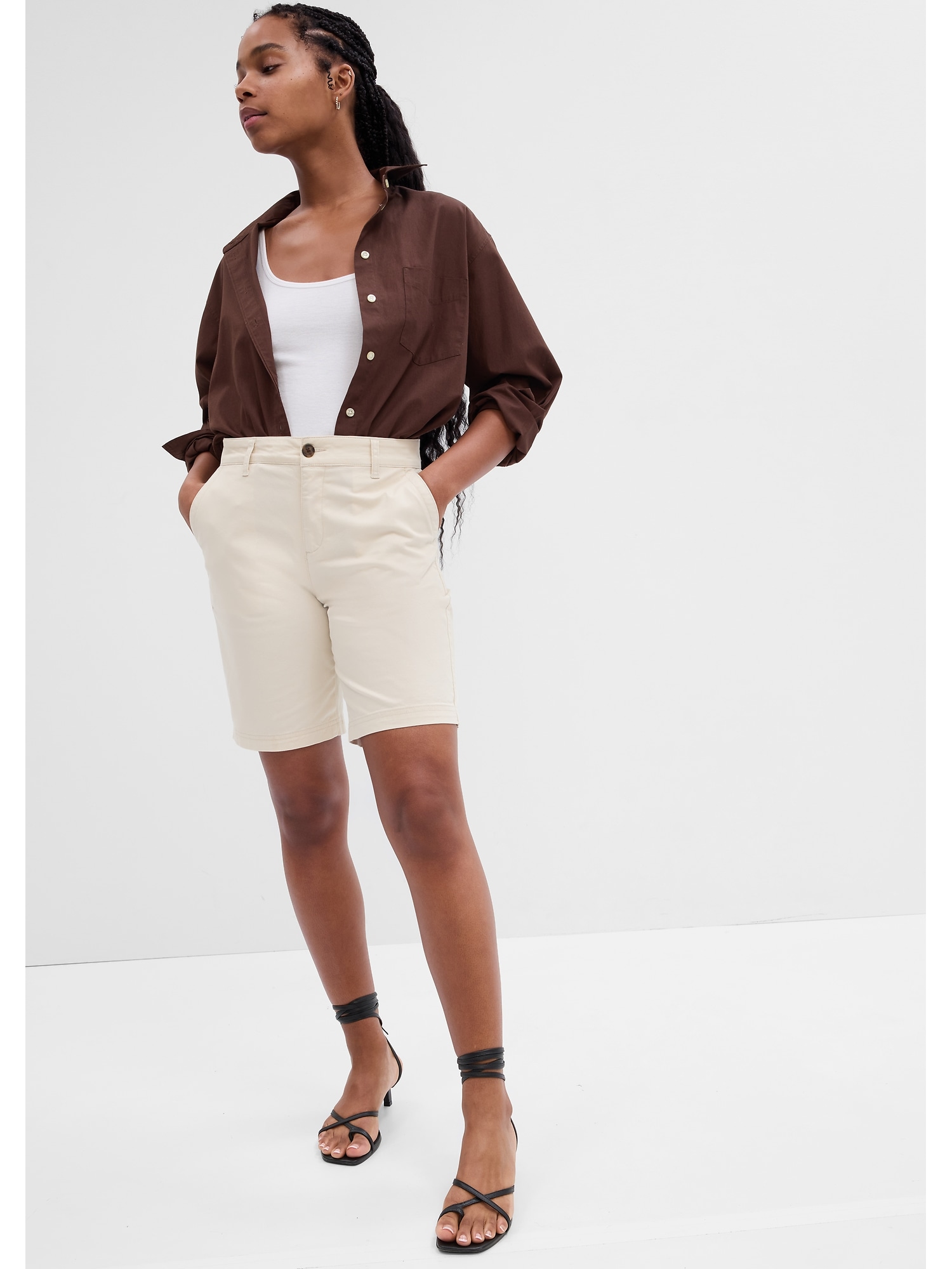 9" Mid Rise Twill Bermuda Shorts