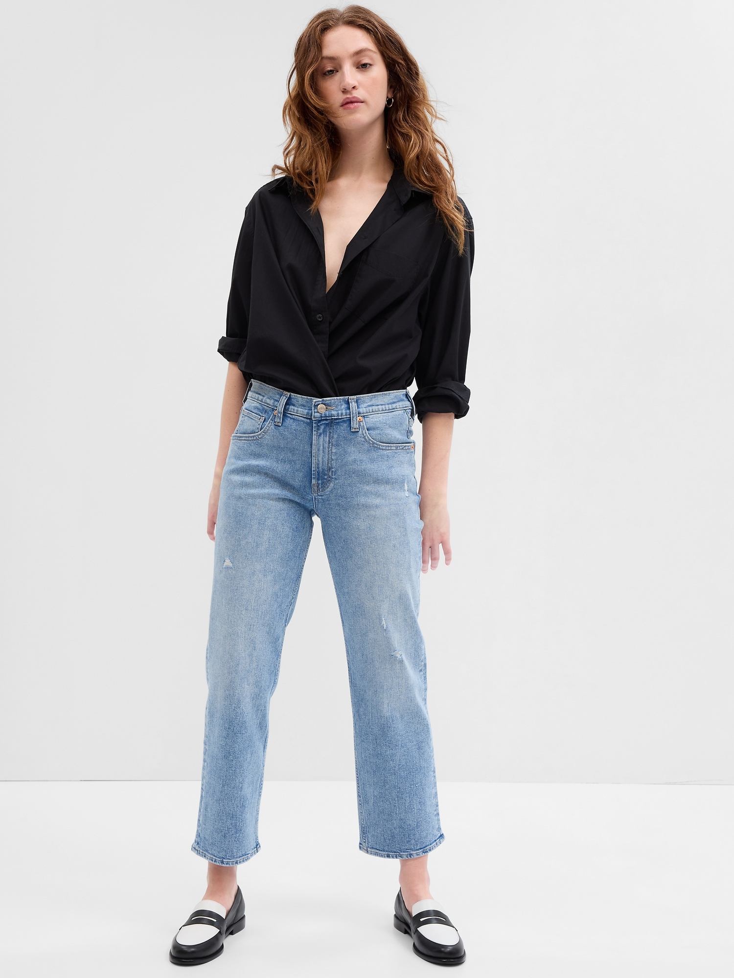 Low Rise Distressed Straight Crop Jeans with Washwell | Gap Factory