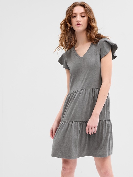 Image number 1 showing, Tiered V-Neck Flutter Sleeve Dress