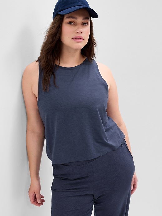 Gap Factory GapFit Relaxed Brushed Jersey Performance Tank Top (New Vintage Blue)