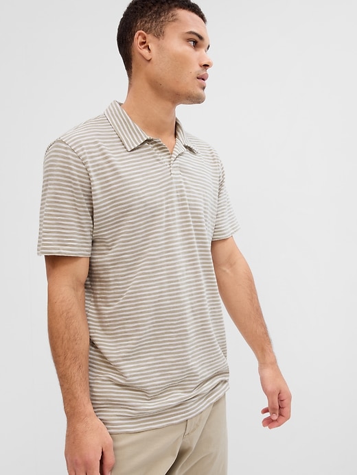 Gap Factory Men's Lived-In Johnny Collar Polo Shirt (various sizes in khaki stripes)